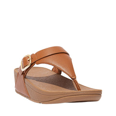 FitFlop Women's Lulu Adjustable Leather Toe-Post Sandal, Light Tan