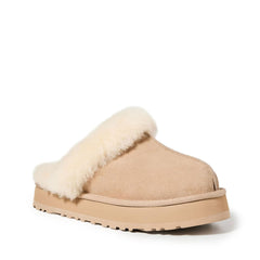 Women's Shoes UGG DISQUETTE Platform Sheepskin & Suede Slippers 1122550 SAND