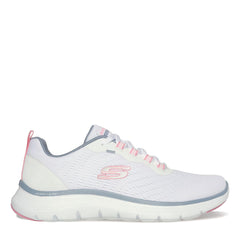 Skechers Women's Flex Appeal 5.0 Sneaker, White Mesh Pink Light Blue Trim