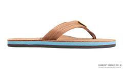 Rainbow Sandals Women's Single Layer Classic Leather Sandal, Tan/Blue