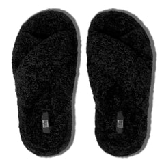 FitFlop Women's Iqushion D-Luxe Padded Teddy Cross Slides Wedge Sandal, All Black