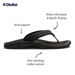 Women's Shoes OluKai OHANA Water Resistant Sandals 20110-4040 BLACK/BLACK