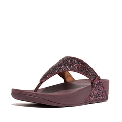 FitFlop Women's Lulu Glitter Toe-Post Sandals Wedge, Metallic Mauve Wine