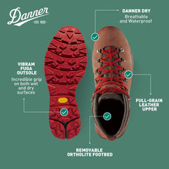 Danner Mountain 600 Hiking Boots for Women Density Footbed & Vibram Traction Outsole, Brown/Red