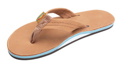 Rainbow Sandals Women's Single Layer Classic Leather Sandal, Tan/Blue