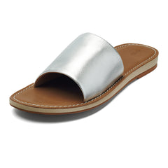 Women's Shoes OluKai NOHIE OLU Leather Slide Sandals 20396-2K34 SILVER / TAN