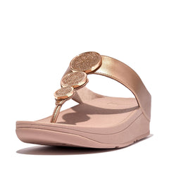 FitFlop Women's Halo Bead-Circle Metallic Toe-Post Sandals Wedge, Rose Gold