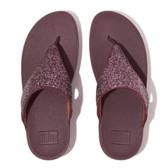 FitFlop Women's Lulu Glitter Toe-Post Sandals Wedge, Metallic Mauve Wine