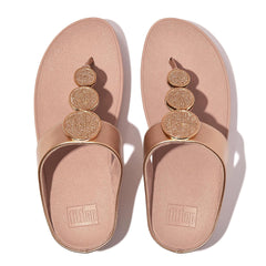 FitFlop Women's Halo Bead-Circle Metallic Toe-Post Sandals Wedge, Rose Gold